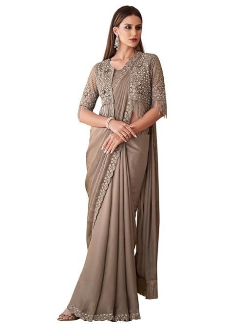 Women's Georgette Embellished Saree With Unstitched Blouse Piece