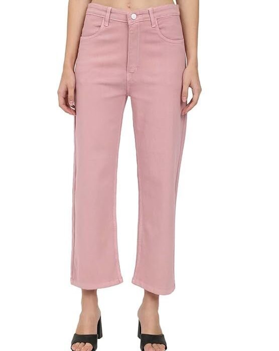 Straight Fit High Waist Stretchable Denim Solid Jeans for Women