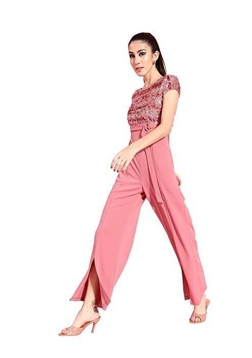 Women's Dusty Pink Embellished Regular Jumpsuit