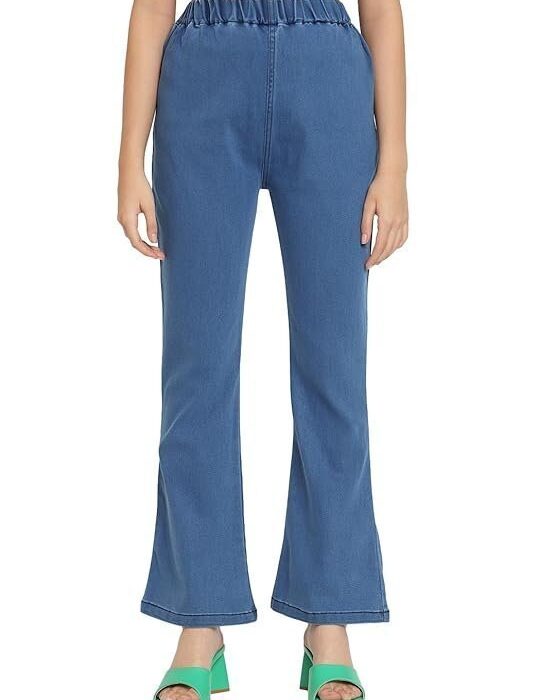 Comfortable High Waist Strechable Boot Cut Fit Denim Solid Jeggings for Women