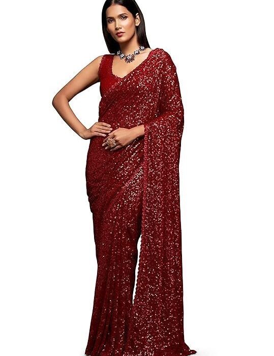 Women's Sequins Work Heavy Georgette Saree with Blouse