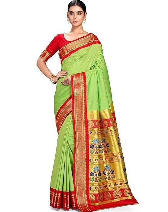 Silk Sarees Women's Paithani Soft Silk Kadiyal Maharani Saree With Blouse Piece
