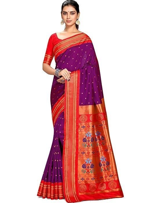 Silk Sarees Women's Paithani Soft Silk Kadiyal Maharani Saree With Blouse Piece