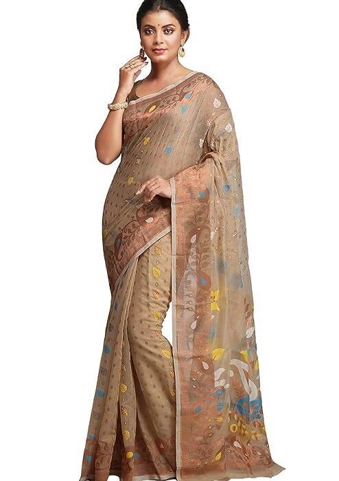women’s Soft cotton silk dhakai jamdani saree without blouse piece