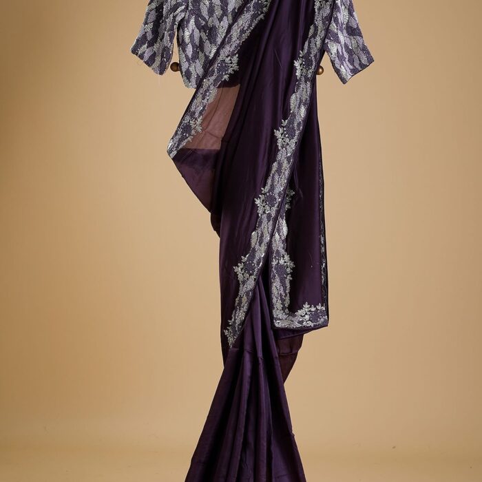 Dark Purple Cutdana Embroidered Abuthai Silk Saree